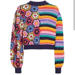 ISO DO NOT BUY. Farm rio rainbow contrast sweater in navy or white sizes XS-Med